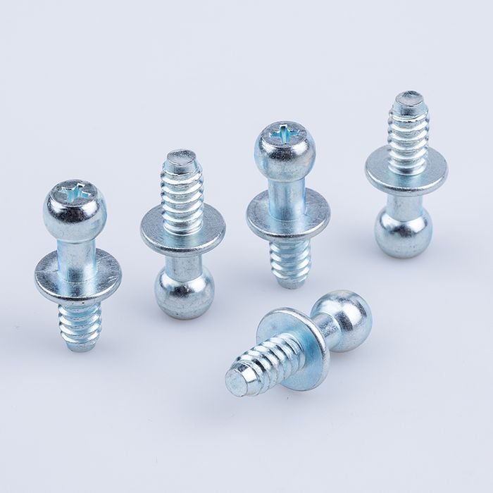 Five plated ball studs with threaded shanks