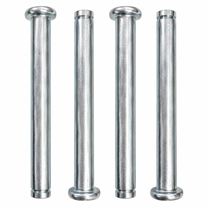 Four long zinc-plated flat-head rivets